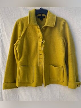 Bernardo Mustard Yellow Wool Button-Front Pea Coat